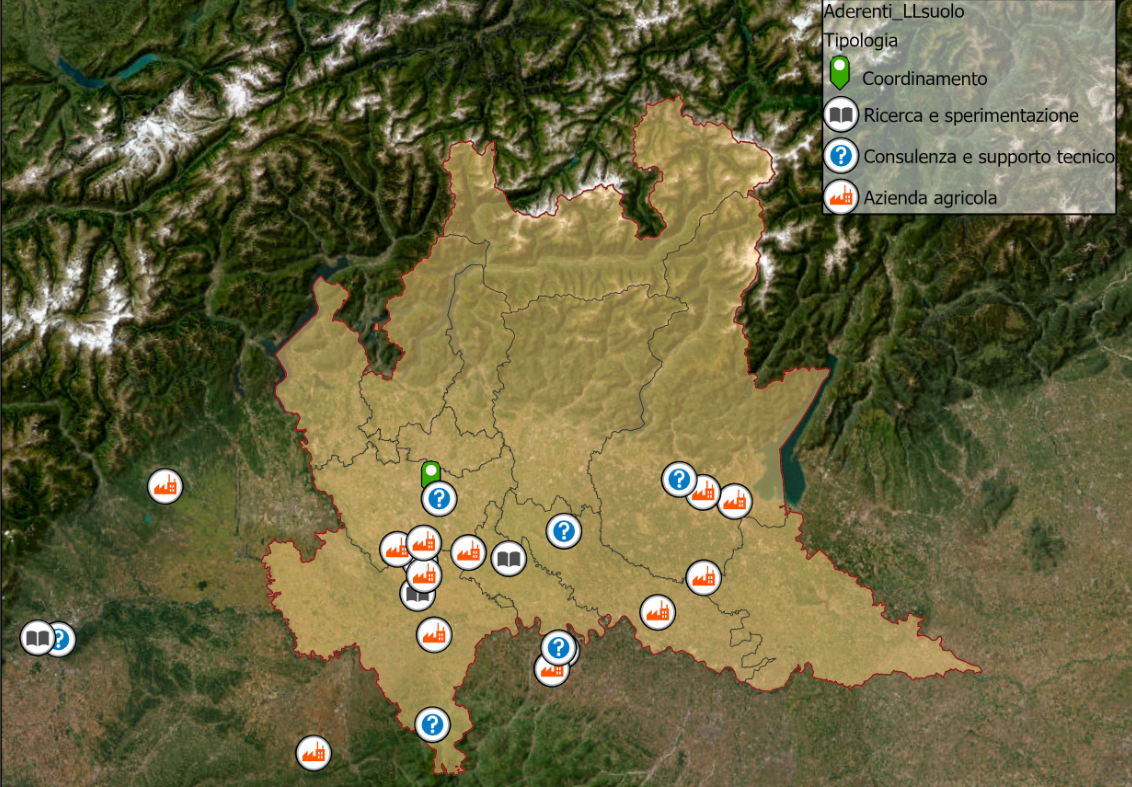 Mappa del nord Italia che evidenza i Living Lab
