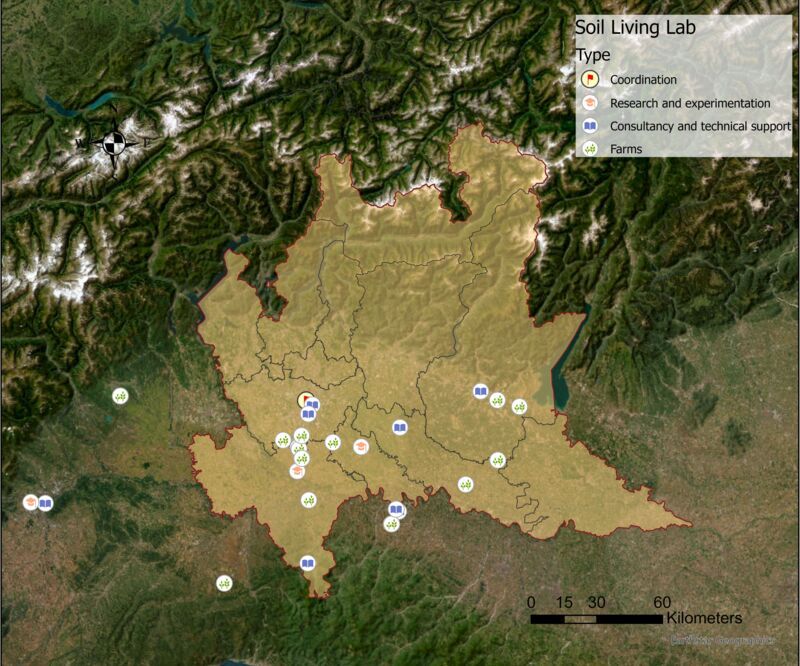 Mappa del nord Italia che evidenza i Living Lab