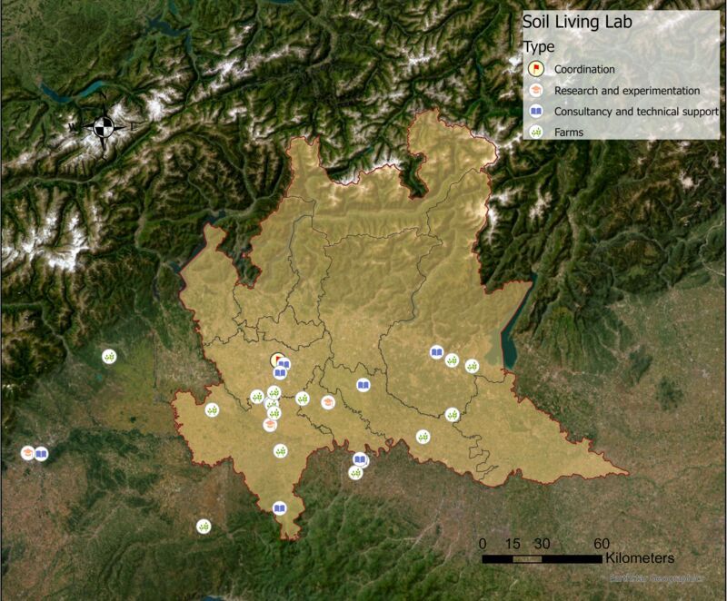 Mappa del nord Italia che evidenza i Living Lab